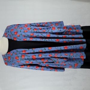 NWT LuLaRoe Caroline Cardigan Sweater rose print on blue size XL